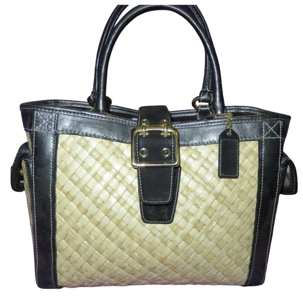 Coach 2004 Limited Edition Straw Raffia & Black Leather Top Handle Tote Satchel